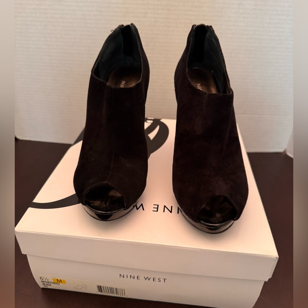 Nine West Black Peep-Toe Ankle Boots
